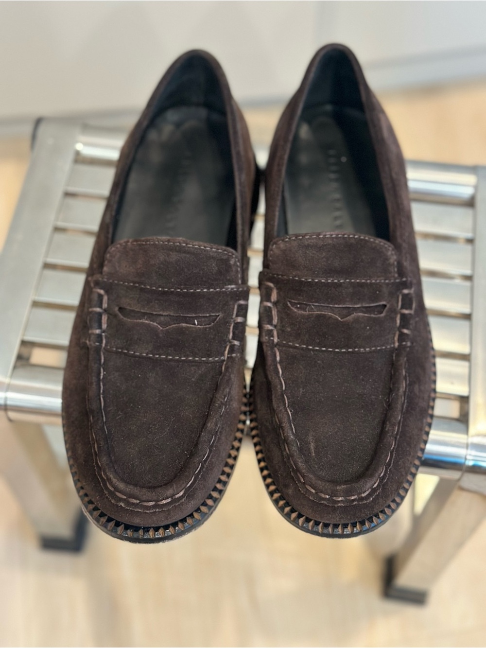 Freda Salvador Elba Espresso Suede Penny Loafers - Picture 2 of 13